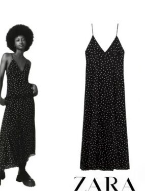 ZARA Black & White Polka Dot Midi Slip Dress